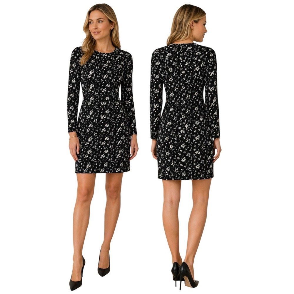 Club Monaco Kaisle Black Floral Mini Dress Long Sleeve Elegant Classic.Sz 2.NWT